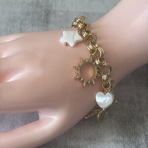 ! Luna Norte Toggle Brass 7 Charms Bracelet Gold Color W Mother of Pearl
